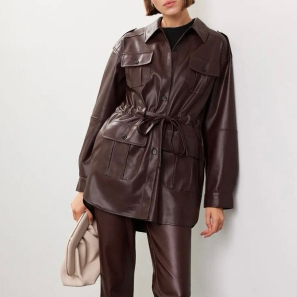 Marissa Webb Faux Leather Shacket shirt Size 12